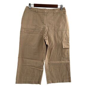 Breckenridge Womens Petite10P Wide-Leg Cargo Pants Tan Stretch Cotton Khaki